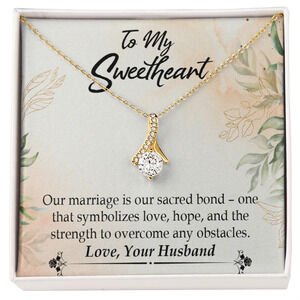 To My Wife Our Sacred Marriage Bond Ribbon Necklace Gold Tone Standard Box